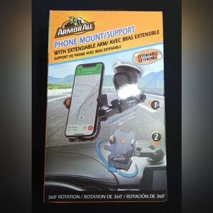 ArmorAll Phone Mount Support Extendable Arm 360° Rotation Swivel Suction Car